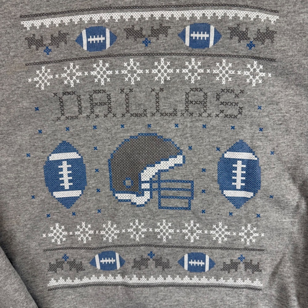 Gildan Dallas Football Ugly Christmas Sweater Sweatshirt Gray Mens Large - Picture 2 of 7